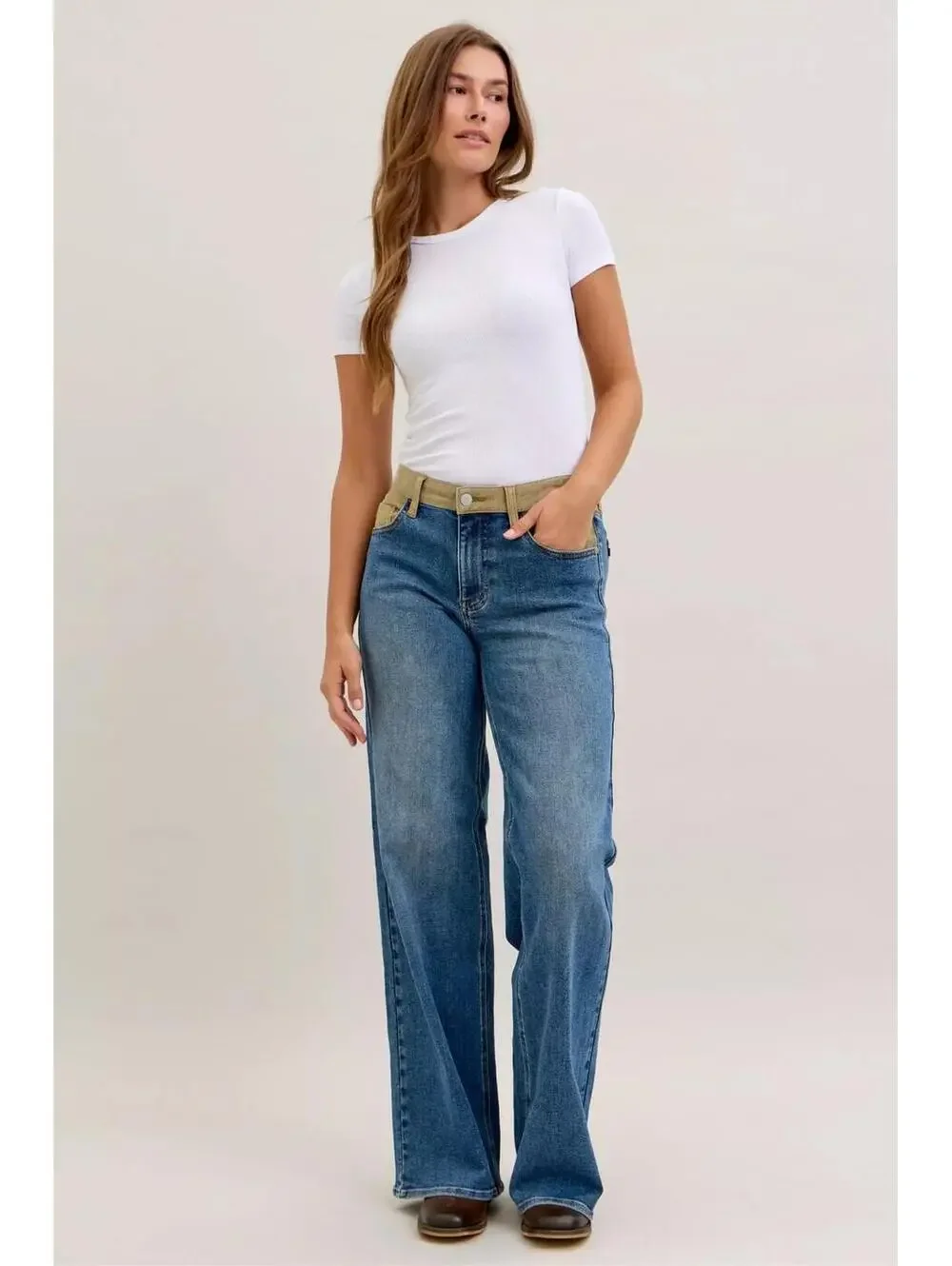 Judy Blue MR Column Straight Jeans with Corduroy Waist